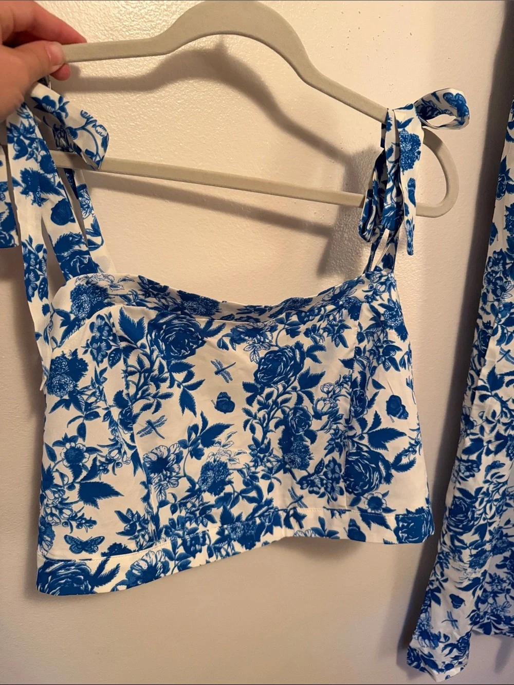 Blue Floral Two-Piece Wide-Leg Pants Set